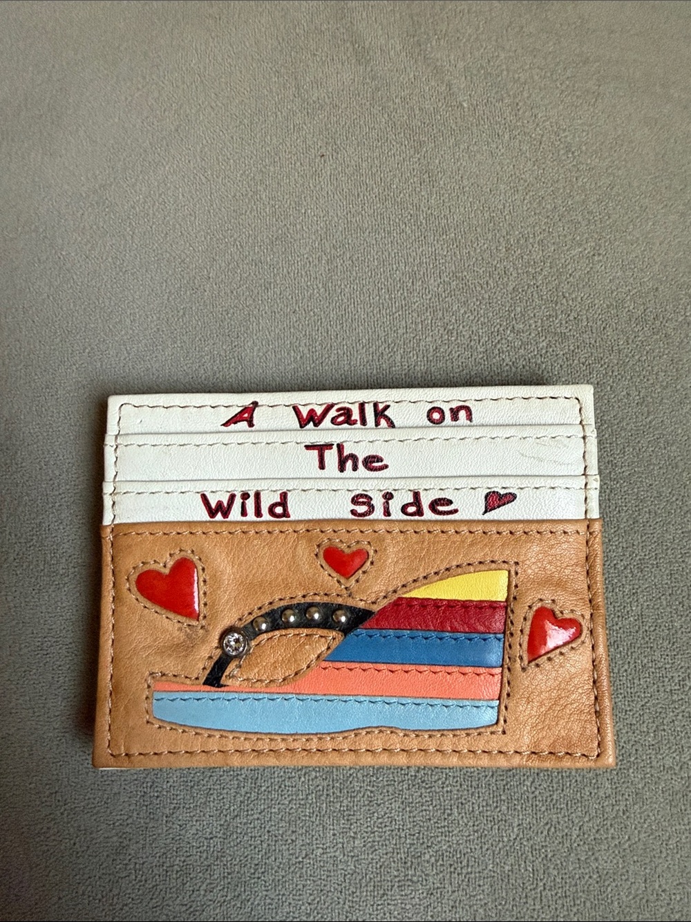 Brighton Multicolor Leather Card Holder - Tan, Red, Blue, Yellow